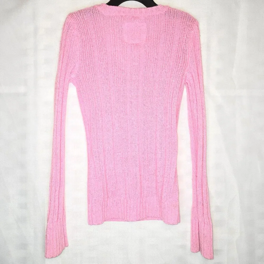 JUSTICE Sweater Long Sleeves Braided Design Pink Soft Stretch Girl Size 8 Small